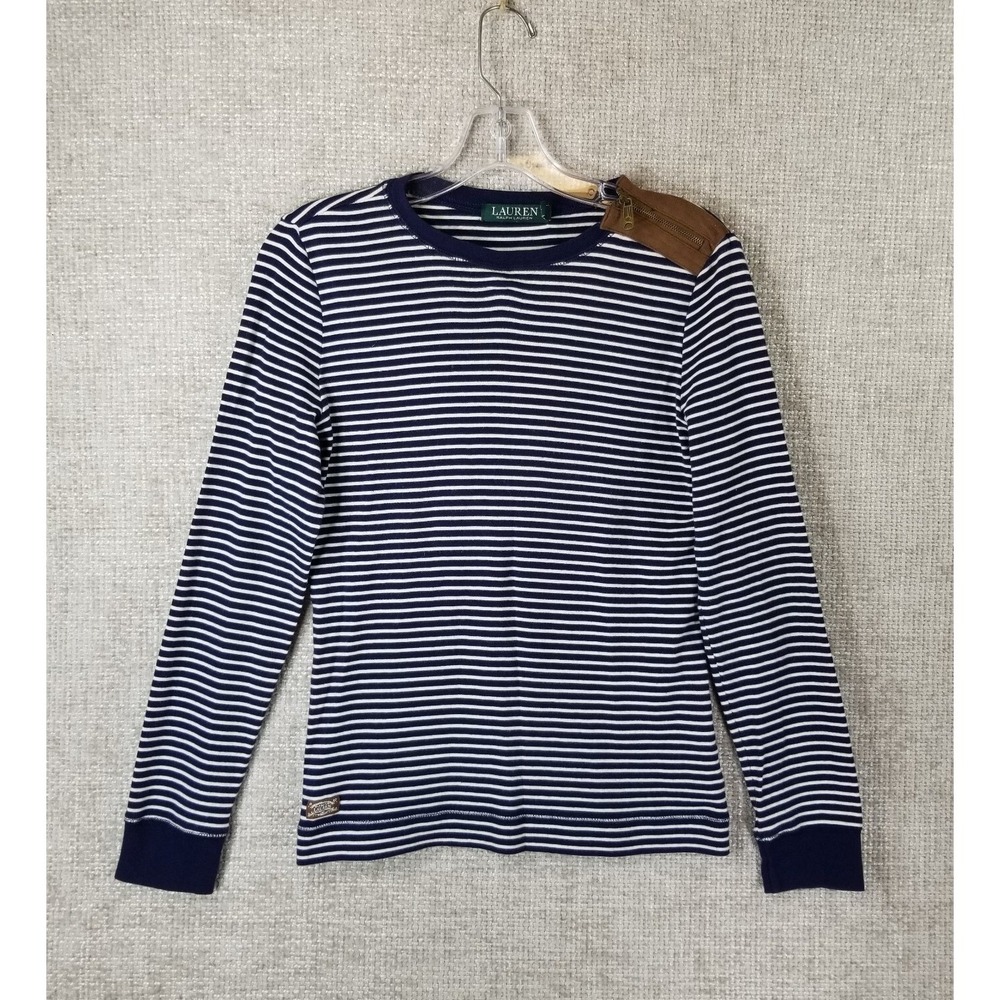 Lauren Ralph Lauren Long Sleeve Shirt‎ Women's *S-M Navy Stripe Faux Suede Soft